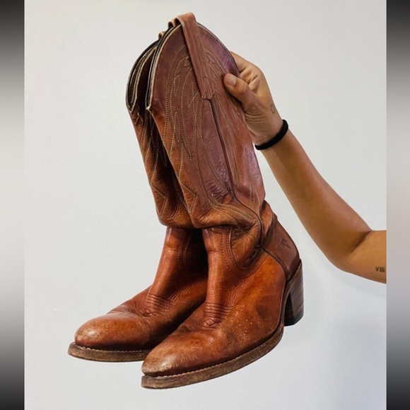Frye Tan Leather Western Cowboy Boots - Picture 2 of 9